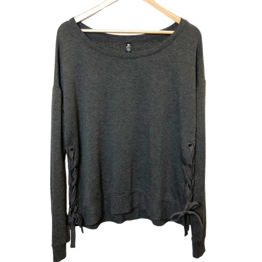NWT 90 Degree Womens Dark Gray Lace Up Side Crew Neck Long Sleeve Sweatshirt Top - Picture 11 of 16